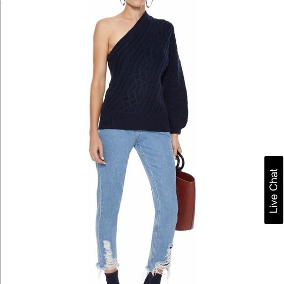Joie One-Shoulder Orella Navy Cable Knit Wool Sweater Small NWT